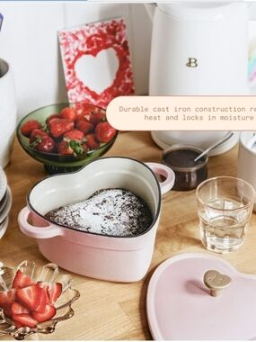 Beautiful By Drew Barrymore Heart-Shaped Cast Iron Casserole - Pink